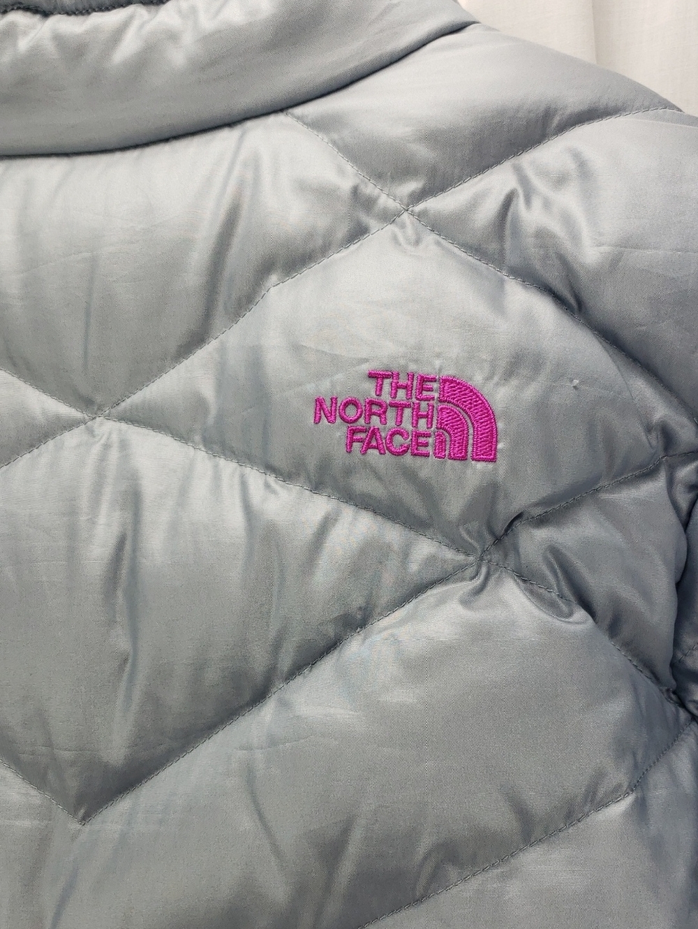 The North Face Puffer Jacket Grey Pink 550 Down Insulated Full Zip Size Large - Picture 4 of 9